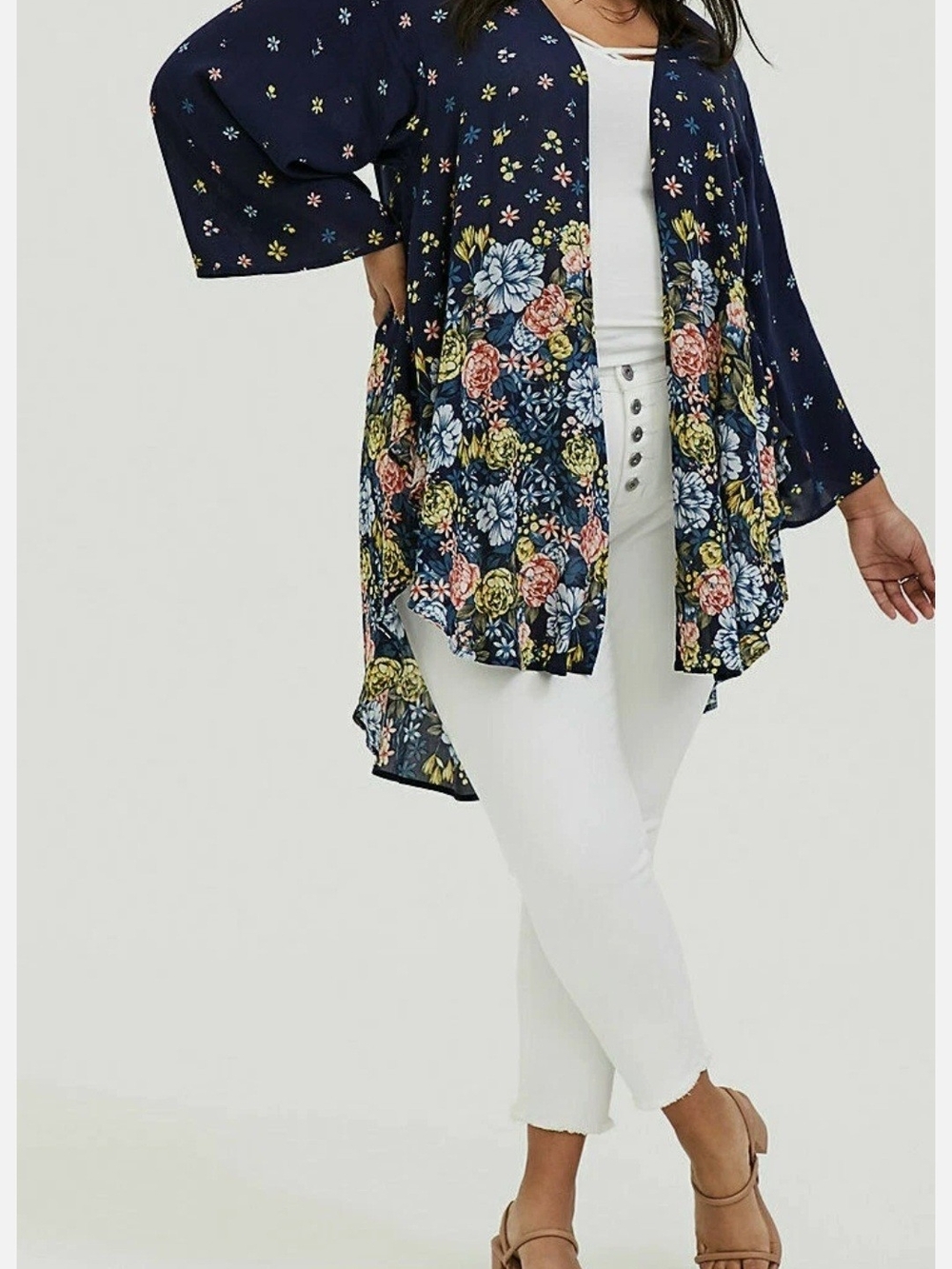 Torrid Blue Crepe Shirttail Kimono